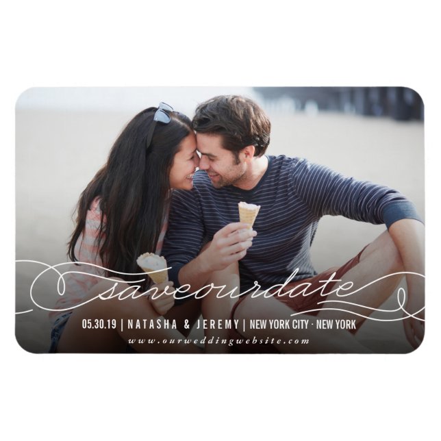 Calligraphy Script Save The Date Photo Magnetic Magnet (Horizontal)