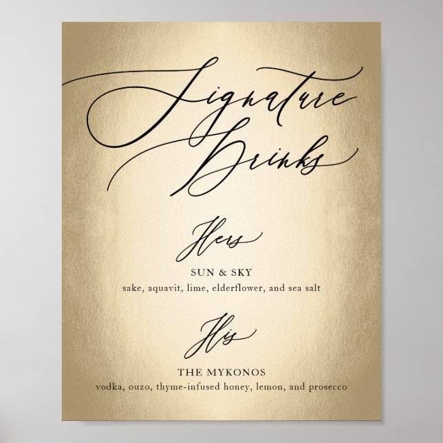 Calligraphy Script Signature Drinks Wedding Sign (Front)