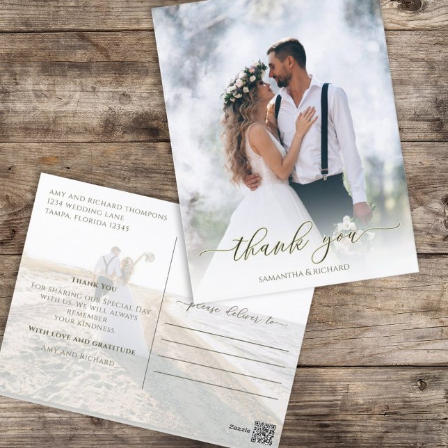 Calligraphy Script Simple Elegant Two Photo Modern Postcard (Creator Uploaded)