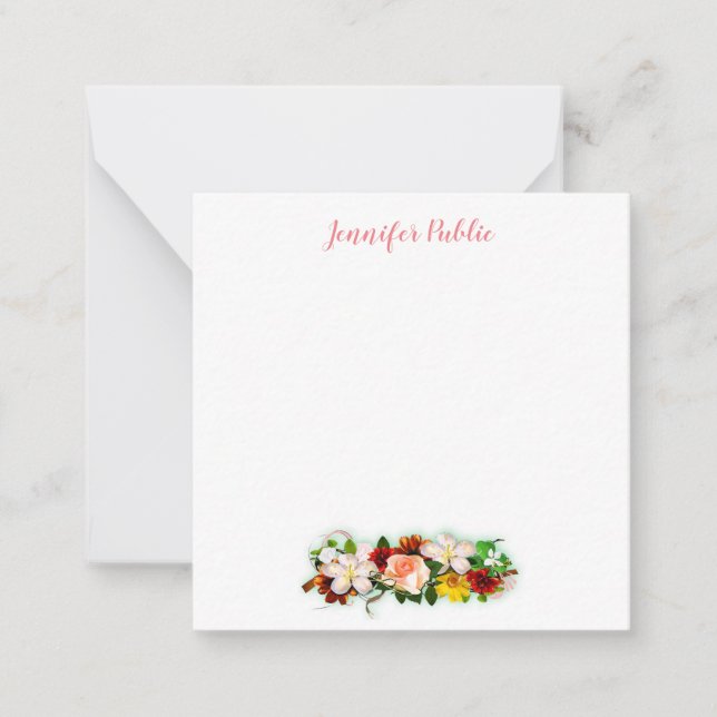 Calligraphy Script Text Elegant Watercolor Flowers Card (Front)