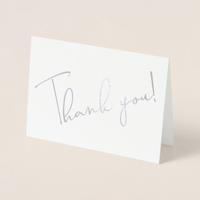 Calligraphy Script Thank You Note Silver Foil Card (Front)