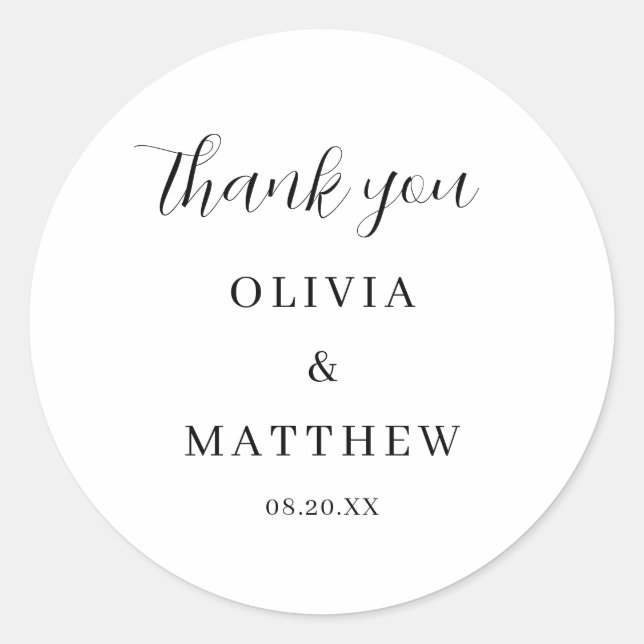 Calligraphy Script Thank You Wedding Classic Round Sticker (Front)