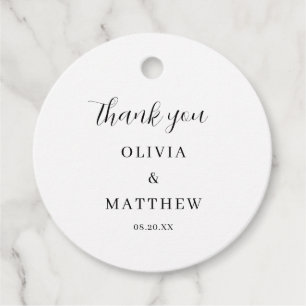 Calligraphy Script Thank You White Wedding Favour Tags