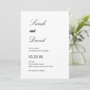 Calligraphy script trendy black and white wedding invitation