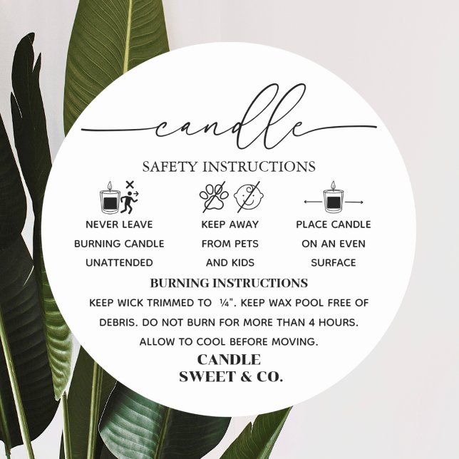 calligraphy Script Warning Candle Black and White Classic Round Sticker (Creator Uploaded)