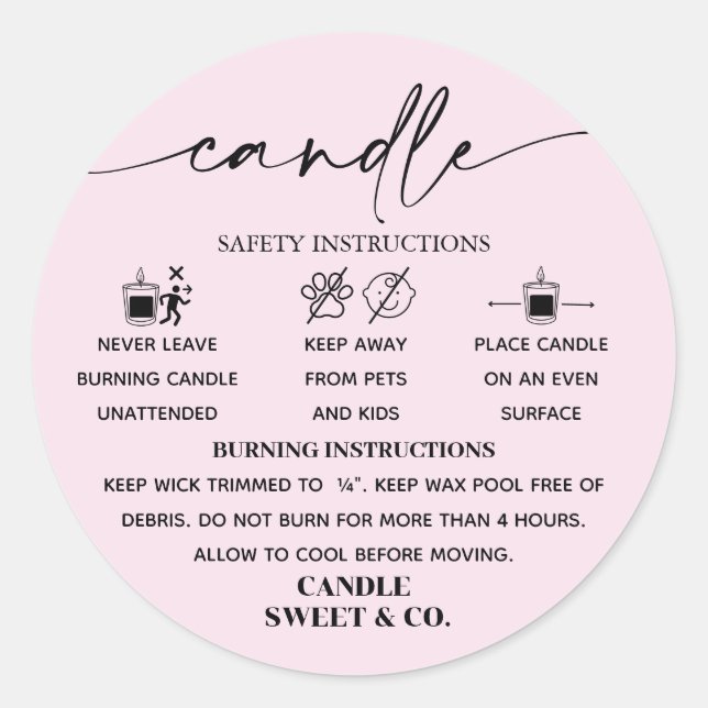 calligraphy Script Warning Candle Pink Blush Classic Round Sticker (Front)