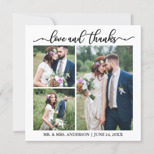 Calligraphy Script Wedding Collage 3 Photo Square Thank You Card