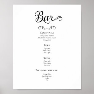 Calligraphy Script Wedding Drinks Menu Sign