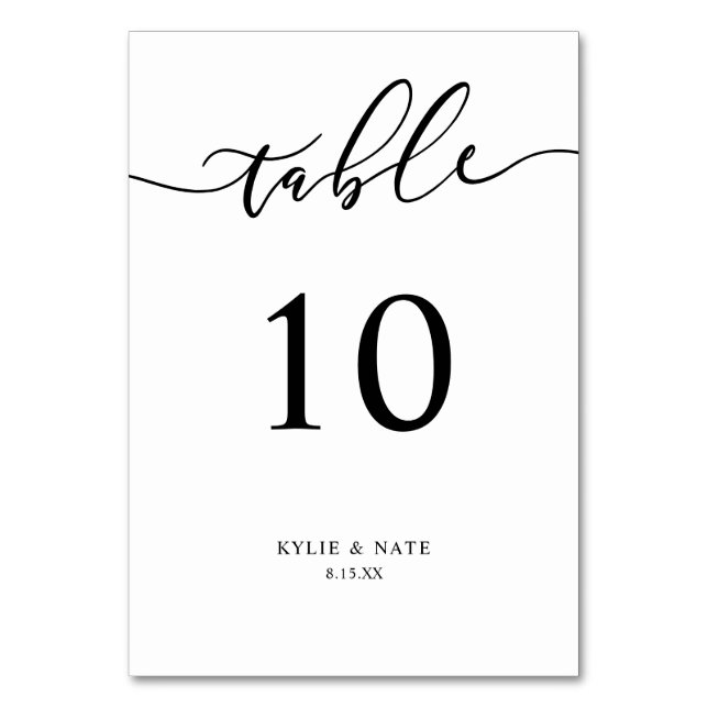 Calligraphy Script Wedding Table Number - B&W (Back)