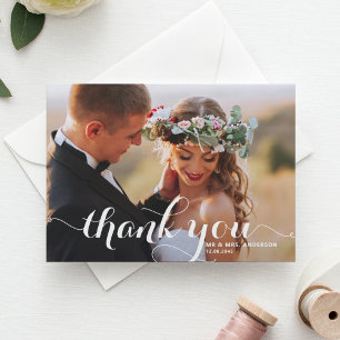 CALLIGRAPHY SCRIPT WEDDING THANK YOU POSTCARD