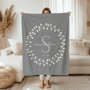Calligraphy Script Wreath Monogram Sherpa Blanket