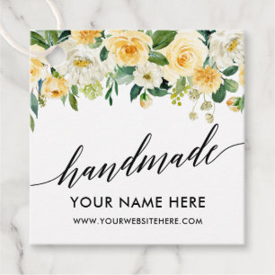 Calligraphy Script Yellow Floral Handmade Favour Tags