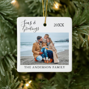 Calligraphy Seas and Greetings Photo Ceramic Ornament