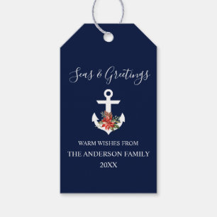 Calligraphy Seas and Greetings Poinsettia Anchor Gift Tags