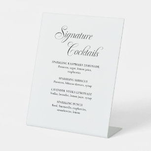 Calligraphy Signature Cocktails White Wedding Pedestal Sign