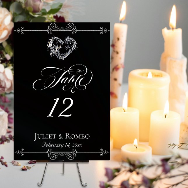 Calligraphy & Silver Heart - Black Table Number (Creator Uploaded)
