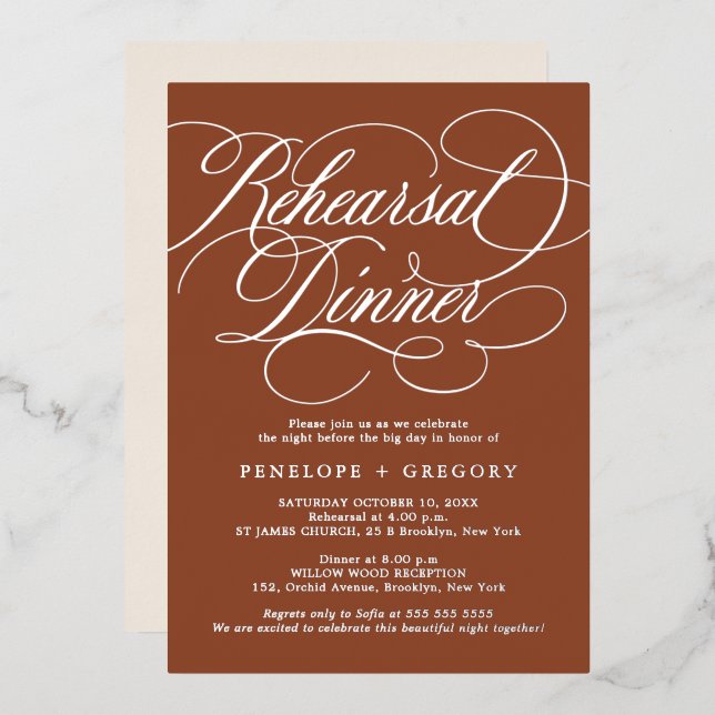 Calligraphy Silver terracotta Rehearsal Dinner (Front/Back)