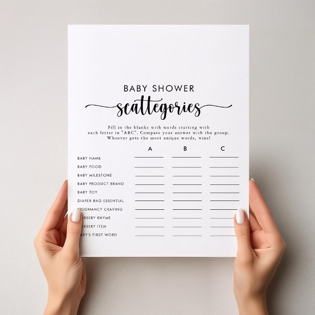 Calligraphy Simple Baby Shower Scattegories Game  (Creator Uploaded)