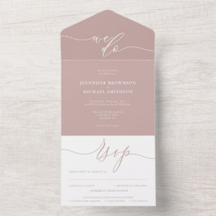 Calligraphy Simple blush pink dust rose Wedding All In One Invitation
