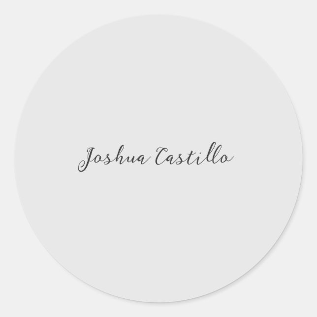 Calligraphy Simple Grey Professional Name Classic Round Sticker (Front)