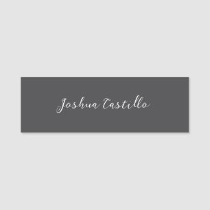 Calligraphy Simple Grey Professional Name Tag