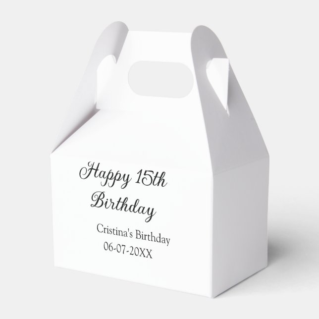 calligraphy simple minimal happy 15th birthday favor box (Front Side)