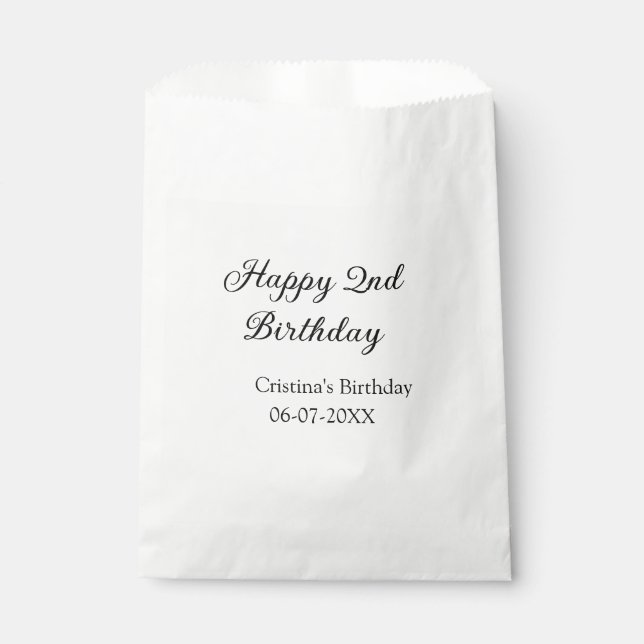 calligraphy simple minimal happy 2nd birthday favour bag (Front)