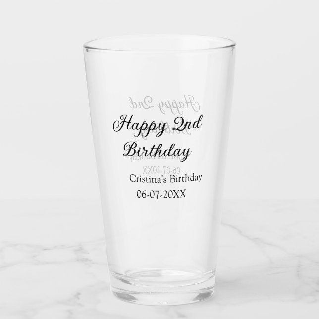 calligraphy simple minimal happy 2nd birthday glass (Front)