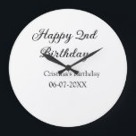 calligraphy simple minimal happy 2nd birthday large clock<br><div class="desc">design</div>