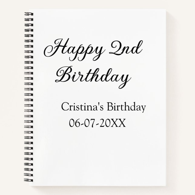 calligraphy simple minimal happy 2nd birthday notebook (Front)