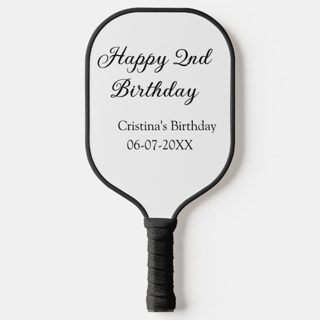 calligraphy simple minimal happy 2nd birthday pickleball paddle (Front)