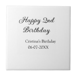 calligraphy simple minimal happy 2nd birthday tile