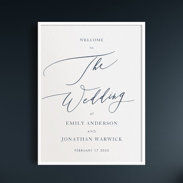 Calligraphy Simple Navy Blue Wedding Welcome Poster (Creator Uploaded)
