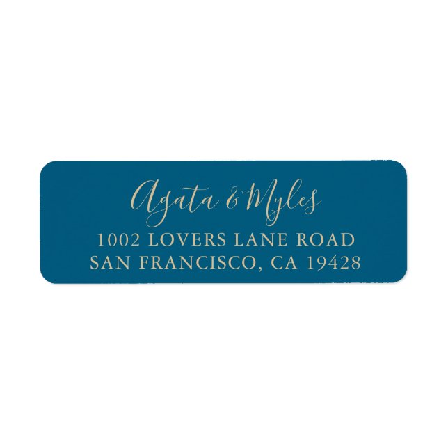 Calligraphy Simple Navy Gold Return Address Label (Front)