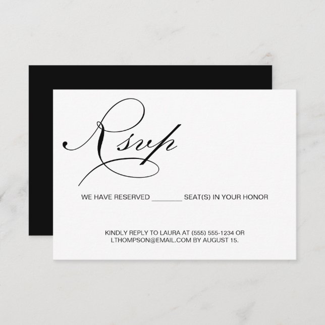 Calligraphy Simple Script Reserved Seat budget RSVP Card (Front/Back)