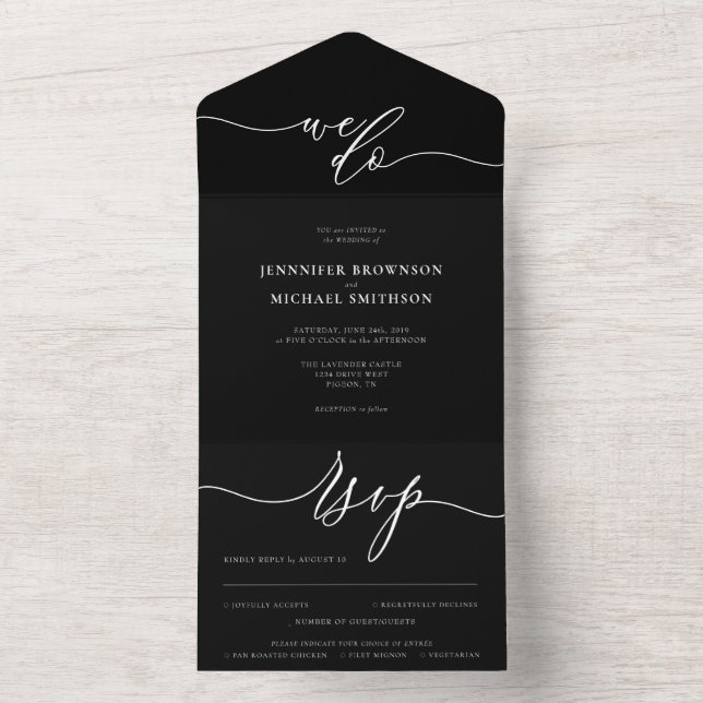 Calligraphy Simple Wedding Black All In One Invitation (Inside)