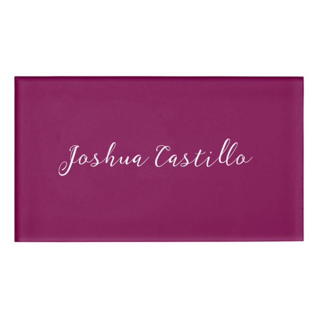 Calligraphy Simple Wine Colour Professional Name Tag (Front)