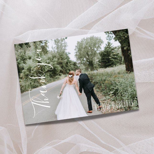 Calligraphy Single Photo Wedding Thank You Card (Creator Uploaded)