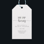 Calligraphy Sip Sip Silver Hooray Bridal Shower  Gift Tags<br><div class="desc">These calligraphy sip sip silver hooray bridal shower gift tags are perfect for a rustic wedding shower. The simple and elegant design features classic and fancy script typography in silver.</div>