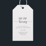 Calligraphy Sip Sip Silver Hooray Bridal Shower  Gift Tags<br><div class="desc">These calligraphy sip sip silver hooray bridal shower gift tags are perfect for a rustic wedding shower. The simple and elegant design features classic and fancy script typography in silver.</div>