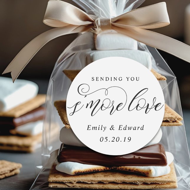 Calligraphy S'more Love Personalized Wedding Favou Classic Round Sticker (Creator Uploaded)