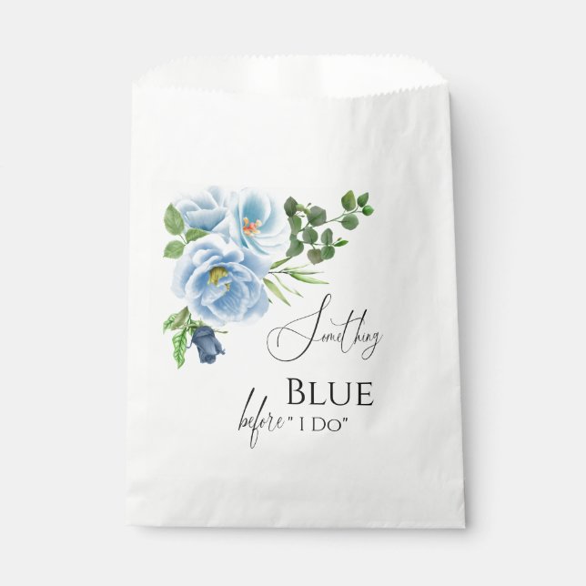Calligraphy Something Blue Floral Bridal Shower Favour Bag (Front)