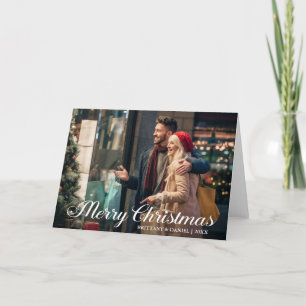 Calligraphy Star Merry Christmas Couple Photo Fold Card