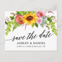 Calligraphy Sunflower Boho Floral Save The Date