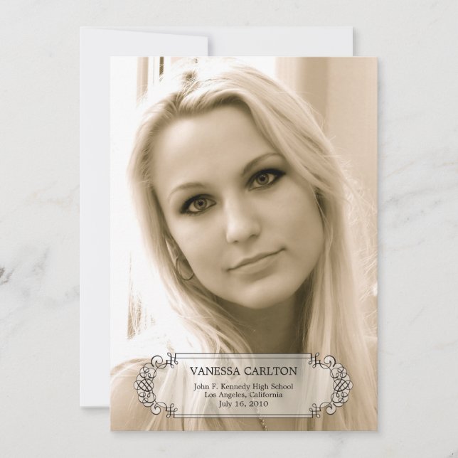 Calligraphy Swirls Photo Graduation Announcement (Front)