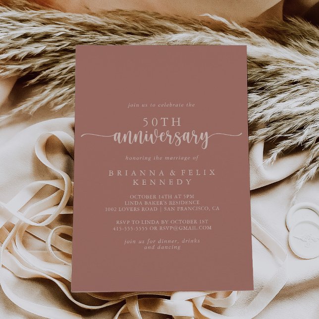 Calligraphy Terracotta 50th Wedding Anniversary  Invitation (Creator Uploaded)