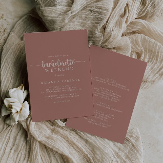 Calligraphy Terracotta Bachelorette Weekend  Invitation (Creator Uploaded)