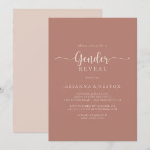Calligraphy Terracotta Gender Reveal Party  Invitation