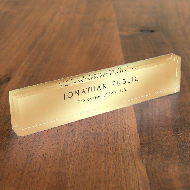 Calligraphy Text Elegant Gold Look Template Modern Nameplate (Side)