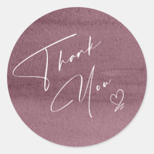 Calligraphy Thank You Heart Mauve ID771 Classic Round Sticker